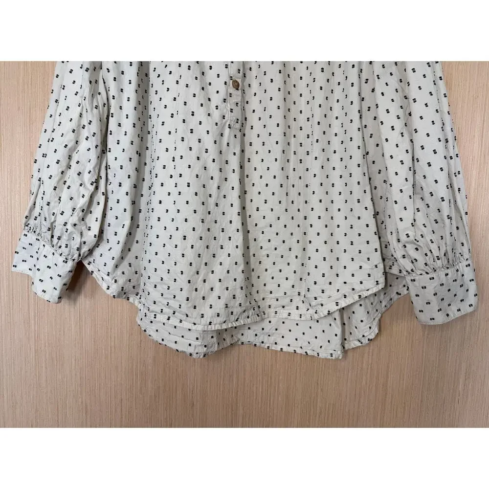 Old Navy Puff Sleeve Black Clip Dot Henley Blouse Size XXL Cream 100% Cotton